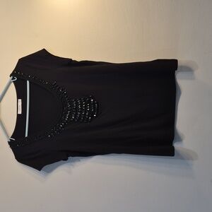 Laura Black Short Sleeve Scoop Neck Top With Beaded Bib